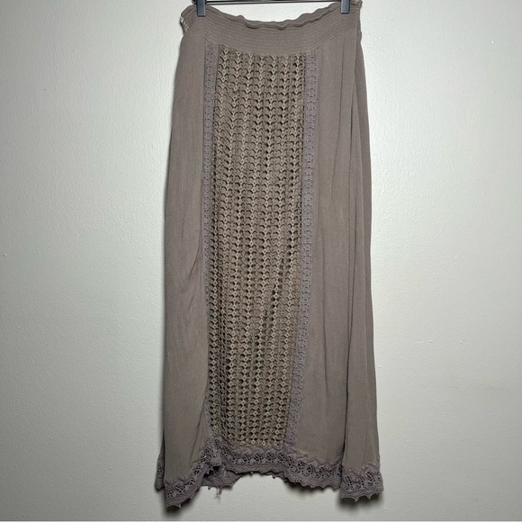 Chico's Women Maxi Skirt Large Brown Embroidered‎ Goblincore Fairy Grunge - Picture 1 of 6